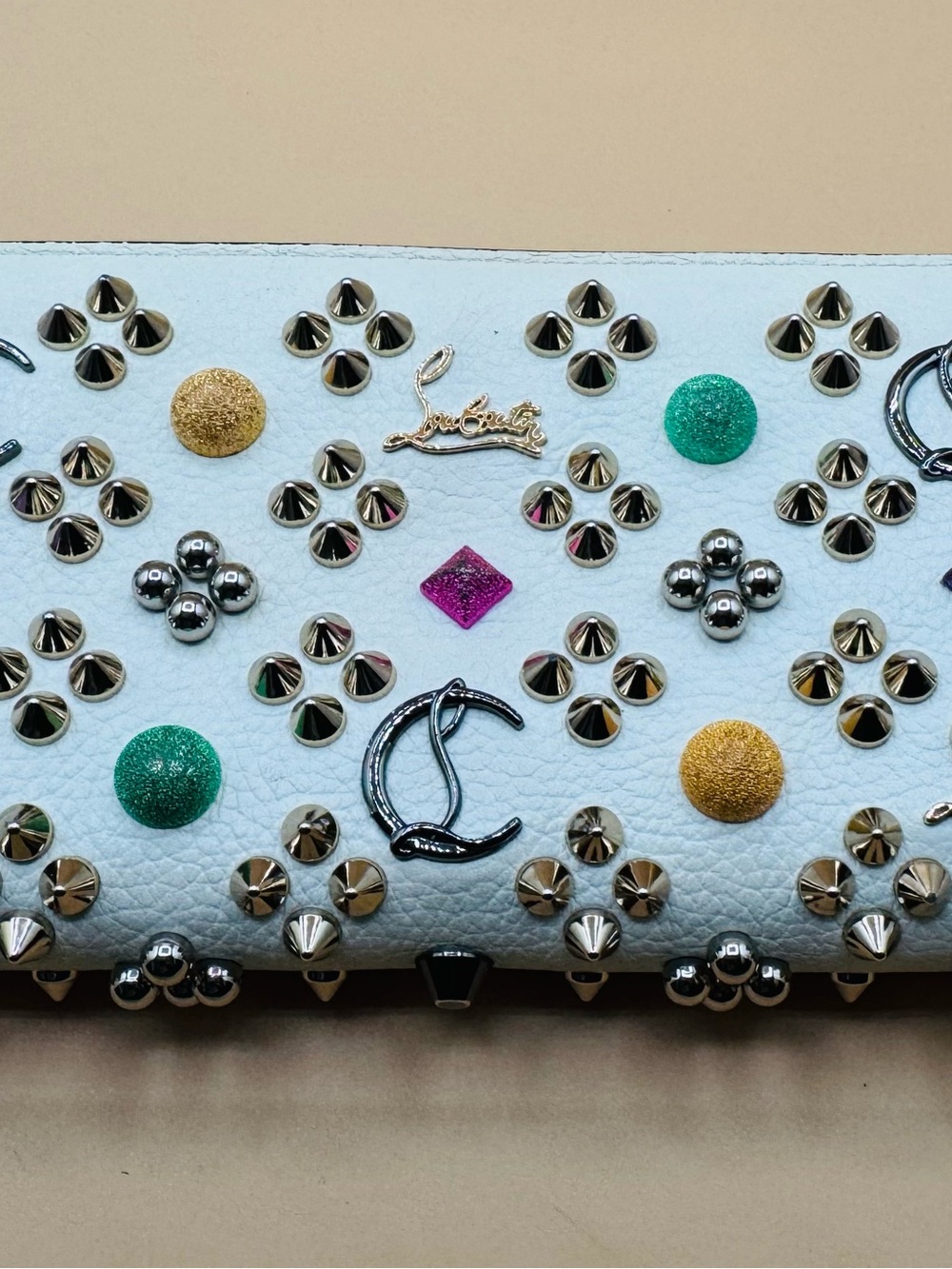 Christian Louboutin White Studded Zip Wallet with Multicolor Accents - Picture 3 of 14